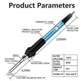 Soldering Iron, 60W Adjustable Temperature Welding Tool, Soldering Iron Kit Electronics with 5pcs Soldering Tips, Stand, Desoldering Pump, Tweezers, Solder Wire, Sponge for Electric Repairing, DIY
