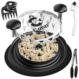Chicken Shredder with Tray & Pair of Claws, Cleaning Brush, Anti Slip Mat & Food Tong, Dishwasher Safe and BPA Free, Heat Resistant, Premium Quality for Beef, Chicken (BLACK)