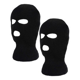 2 Pcs Kids 3-Hole Ski Mask Children Knitted Full Face Mask Winter Balaclava Face Cover for Kids Boys Girls(Black)