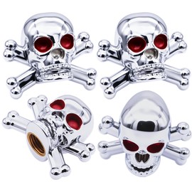 MEAJOO 4PCS Skull Style Tire Valve Stem Caps, with Rubber O-Ring, Universal Dustproof Tire Valve Stem Covers for Cars, SUV, Trucks, Bikes, Motorcycles, Bicycles(Silver)