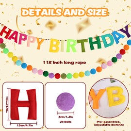 Creaher Felt Happy Birthday Banner Happy Birthday Garland, Pre-Strung Felt Banner Garland Happy Birthday Decorations, Colorful Happy Birthday Sign for Birthday Party Supplies