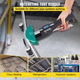 VEVOR Copper Pipe Bender, 1/4-7/8 inch, 90 Degrees Forward and Reverse Bending, Ratcheting Tube Bender with 7 Dies Reverse Bend Attachment for Copper & Aluminum Tubes