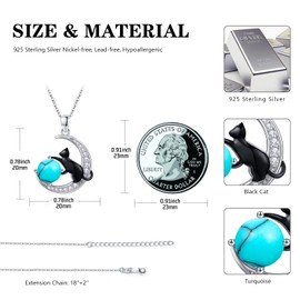 TwoAnts Black Cat Necklace 925 Sterling Silver Crescent Moon Cat Pendant Necklace with Nature Turquoise Cute Animal Necklace Cat Jewelry Gifts for Women Cat Lovers