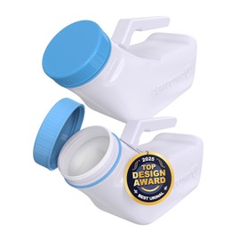 PerfectMed - Urinarios para hombres a prueba de derrames (paquete de 2) – 32 oz/ 33.8 fl oz | Botella de orina portátil con tapa que brilla en la oscuridad | Botella de orina gruesa de plástico para