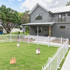 TANG 2 Sets 32.6" H x 84" W Vinyl Picket Fence Panel White PVC Outdoor Decorative Fence Garden Picket Fence for Yard Walkways Landscape Patio Air Conditioner Fences (40 Pickets, Straight)