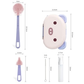 HonurEP Portable BPA-Free Bottle Brush Set for Babies Includes Pacifier Brush, Straw Brush, Bear Box, WarmPurple