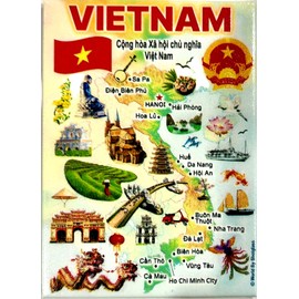 Vietnam Graphic Map and Attractions Souvenir Fridge Magnet 2.5" X 3.5"