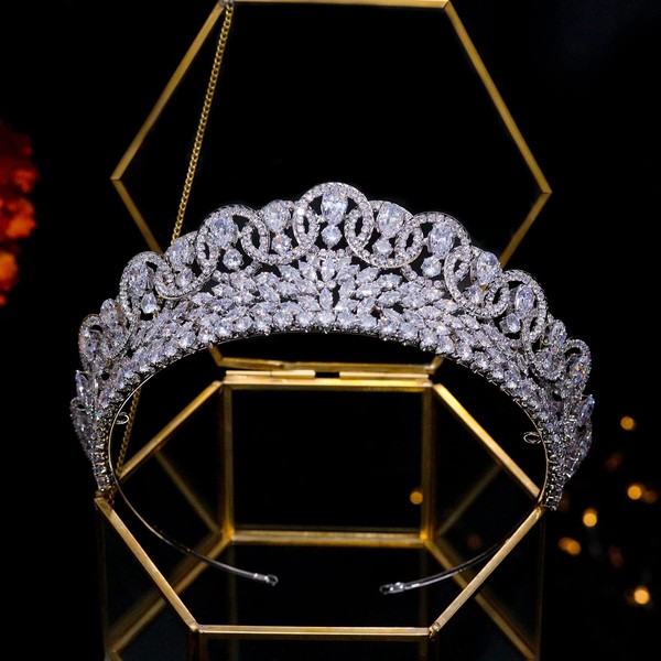 Jorsnovs Silver CZ Bridal Wedding Tiaras for Bride Birthday Princess Crowns Cubic Zirconia Sweet 16 Prom Party Headpieces