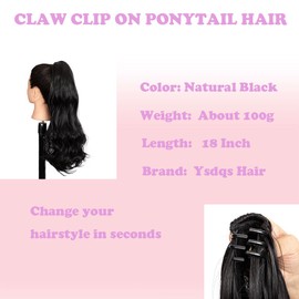 Highlight Ponytail Extension Claw Bun Hair Piece Elastic Drawstring Synthetic Ponytail Extension Hair Bun Extension for Women (Natural Black, 45cm Wavy)