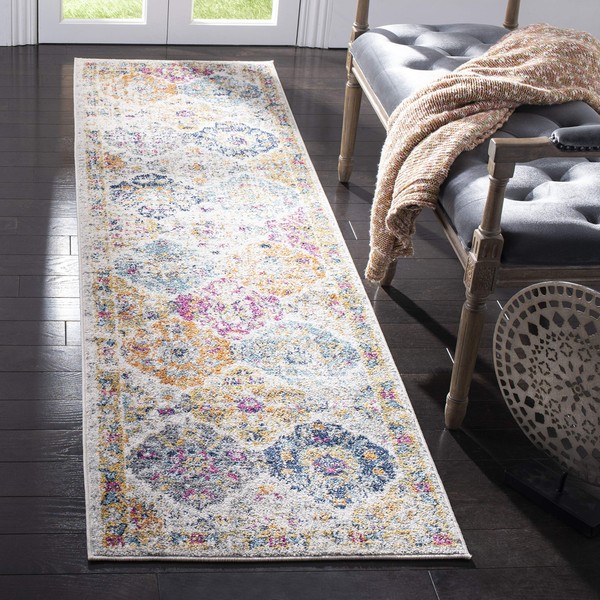 SAFAVIEH Madison Collection Runner Rug - 2'3" x 10', Cream & Multi, Boho Chic Distressed Design, Non-Shedding & Easy Care, Ideal for High Traffic Areas in Living Room, Bedroom (MAD611B)