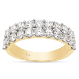 SAVEARTH DIAMONDS 1 1/2 Cttw Round Cut Lab Created Moissanite Diamond Double Row Anniversary Wedding Band Ring In 14K Yellow Gold Over Sterling Silver (VVS1 Clarity, 1.50 Cttw)-8
