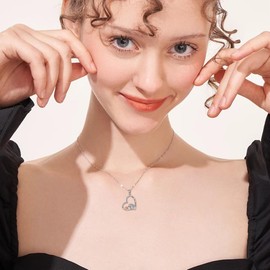 URONE Highland Cow / Polar Bear / Hedgehog / Kangaroo Chain 925 Sterling Silver Heart Pendant Necklace Cute Animal Jewellery Gifts for Women Mum Animal Lovers, Sterling Silver, No Gemstone