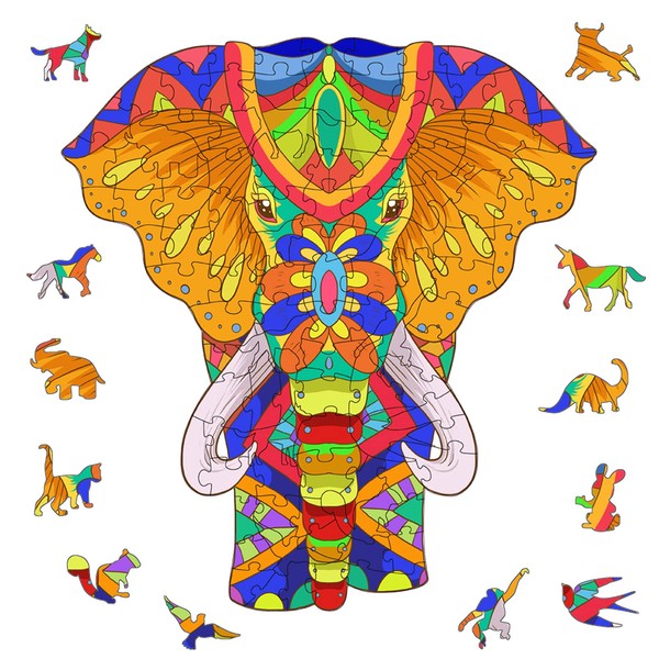 Elephant Charming Animal Shapes Wooden Puzzles for Adults Wood Cut Kids Puzzles Gift for Age 4-8,105 Pieces,11.0×10.0 in (28×26 cm)