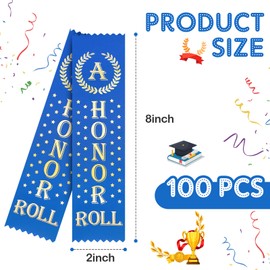 100 Pcs an Honor Roll Award Ribbons Blue Honorable Ribbon Bookmark Medal Ribbons Prize Ribbon Bulk Student Awards and Incentives for Kids School Office Competition Sports Event Contest Supplies