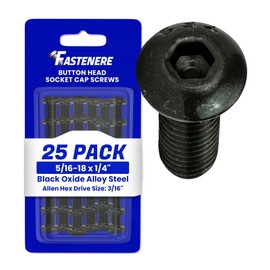 Fastenere Button Head Socket Cap Screws - 5/16-18 x 7/8" (50-Pcs) Alloy Steel, Fully Threaded, Fine Black Oxide Finish, Corrosion-Resistant, Machine Thread, Easy to Install w/Allen Hex Drive