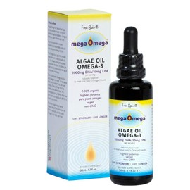 Free Spirit MegaOmega Algae Oil: the purest and most potent source of vegan Omega-3 on the planet, plant-based, sustainable, mercury free, 1050 mg DHA, 50ml