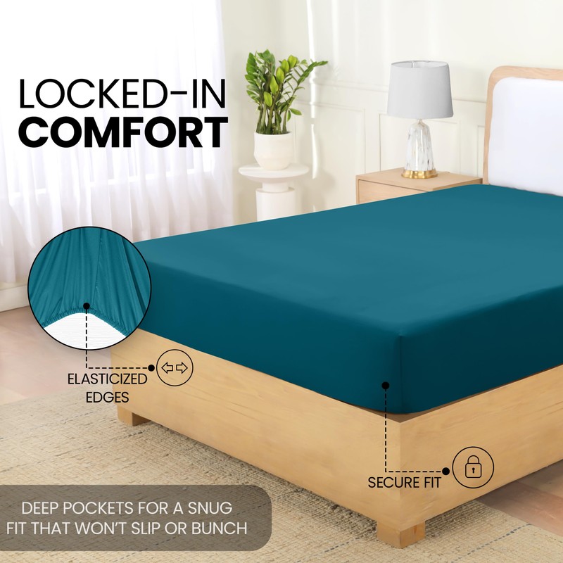 Utopia Bedding Fitted Sheet Double, Denim Blue - Deep Pocket