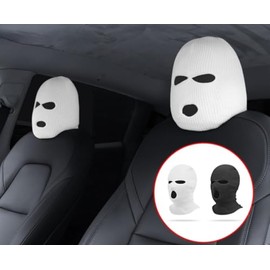 Generic White Funny Spoof Car Seat Headgear Mask (Pack of 1)- Elastic Universal Headrest Covers for Car, Van, Truck, SUV