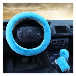 Rockreyoa 3 Piece Car Steering Wheel Cover Set Universal Gear Knob Cover + Handbrake Cover + Warm Fluffy Steering Wheel Cover Plush Steering Wheel Cover Car Interior Accessories Steering Wheel