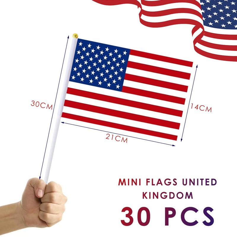 30 Pcs American Flags Small Flags On Sticks Hand Held