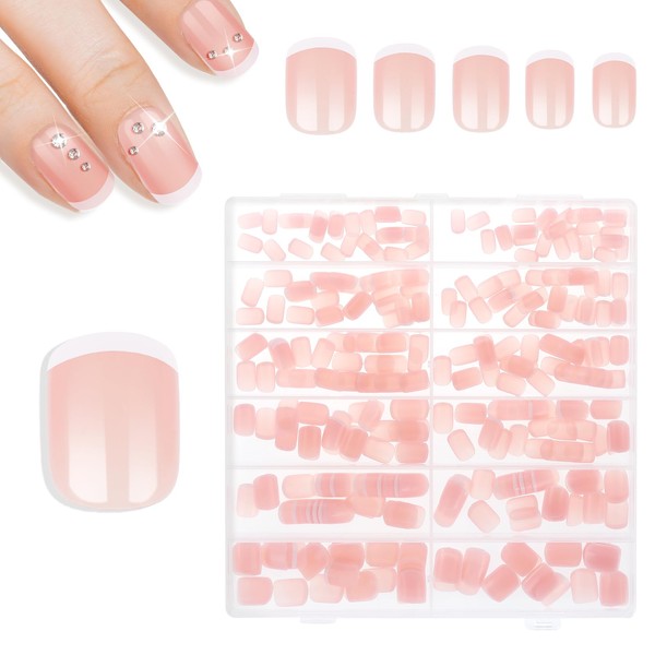 cobee 360 Pieces Press On Nails, French Lace Nude Colour, Fake Nails Coffin Fake Nails Full Cover for Sticking Shiny 12 Sizes (Short Square)