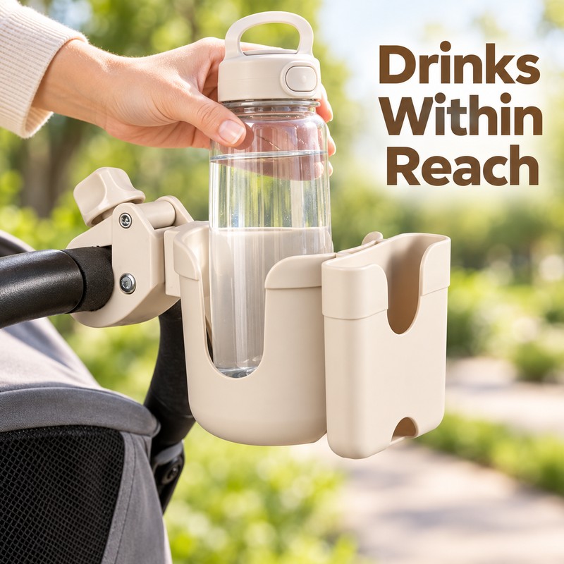 360° Rotating Baby Stroller Cup Holder with Phone Slot, Clamp