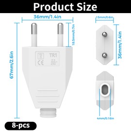 8 pieces Euro plug flat, Euro plug flat 250 V 2.5 A, power plug, Euro plug flat, flat plug, Schuko plug flat (250 V, 2.5 A), Schuko plug European plug