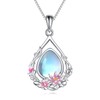 Birth Flower Chain Sterling Silver Lotus Flower Teardrop Pendant Necklace