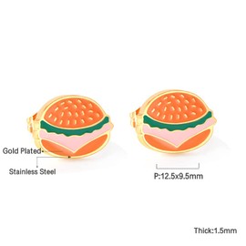 Cute Hamburger Stud Earrings for Women Cute Stainless Steel God Plated Enamel Cartoon Food Tiny Studs Hypoallergenic Fashion Jewelry for Daughter Christmas Thanksgiving Party