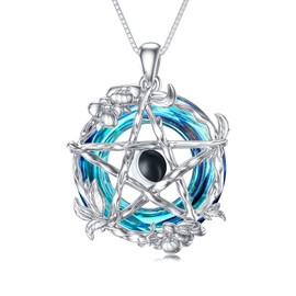 Flpruy Pentagram Necklace Sterling Silver Protection Amulet Necklace Crystal Wiccan Jewelry Gifts