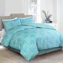 Sleepdown Queen Comforter Set - All Season Reversible Geometric Queen Comforter with Pillow Shams, Soft Breathable Microfiber Bedding Set, Lightweight All Season Printed Queen Size Comforter Set
