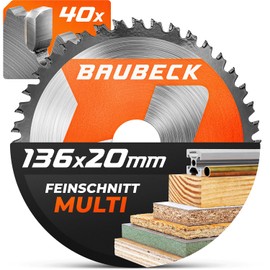 BAUBECK Saw Blade 136 x 20 1.5 mm Fine Cut in Wood and Aluminium, 40 Teeth for Cordless Circular Saws, such as Bosch GKM 18v-50 or M. DSS501/Z, DCS552, DCS550 Compatible, Circular Saw Blade 136 x 20