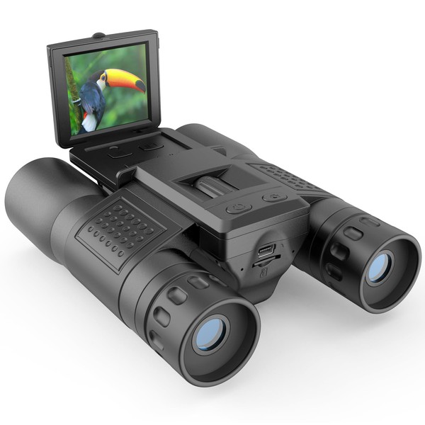 ZZSTAR 12x32 Binoculars for Adults, Binoculars with Camera, 2" LTPS Display 5MP 1080P Video Photo Recorder with 32GB Micro SD Card, High Powered Binoculars for Bird Watching Travel Hunting, Black