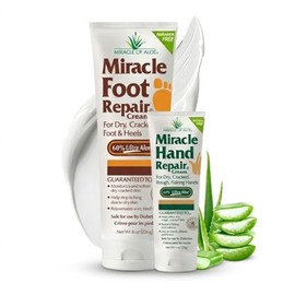 Miracle of Aloe Miracle Crema Reparadora De Pies, 8 Oz + 1 Oz Miracle Hand Repair, Lociones Curativas De Aloe Vera Para Manos Y Pies Secos, Grietados,
