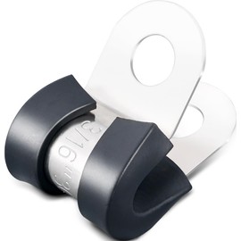 OURU 100PCS Cable Clamps 3/16 Inch 304 Stainless Steel Cable Clamps Rubber Coated Cushioned Insulated Cable Clamp,Automotive Wire Clamps,Pipe Clamps,Metal Clamp for Tube,Wire Cord Installation(5mm)