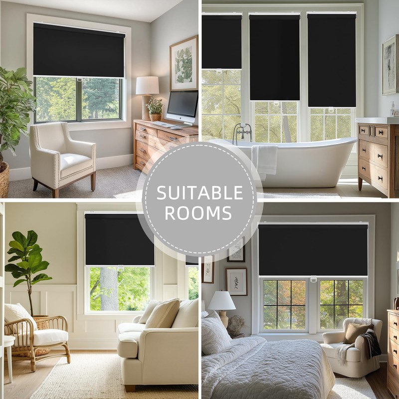 ChrisDowa Cordless Blackout Roller Shades for Windows, Thermal Insulated UV