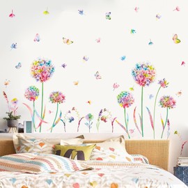 KAIRNE Wall Tattoo Dandelion, Flowers Wall Sticker for Children's Room Girls, Colourful Wall Sticker Dandelion for Bedroom, Plants Flowers Wall Sticker for Living Room Baby Room Kitchen Window Door