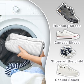 FemKey 2 Pieces Shoe Wash Bag, Washing Machine Shoe Bag with Zipper Lock and Inner Hair Brush, Washing Machine Bags for Shoes with Portable Anti-Collision Protection