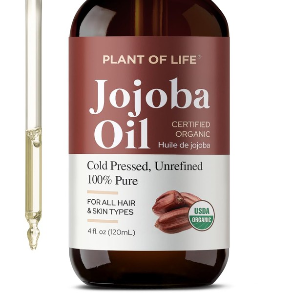 PLANT OF LIFE Organic Jojoba Oil | Cold-Pressed | Unrefined | 100% Pure | Skin, Hair, DIY | 4oz (120ml)