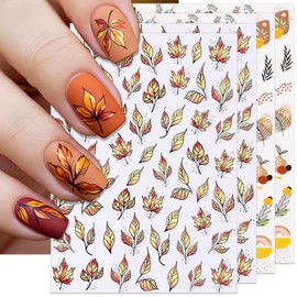 IDDFEVE Fall Nail Stickers - Autumn Maple Leaves Self-Adhesive 3D Nail Decals for Women Girls DIY Thanksgiving Day Manicure (4 Sheets)