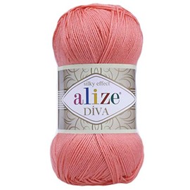 Alize Diva Silk Effect 100% Microfiber Acrylic Yarn 1 Ball skeins 100gr 383yds Color (619 - Coral)