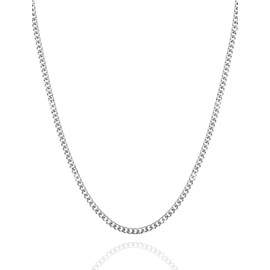 Swars Men's Necklace, Curb Chain, 6 Sides Cut, Hypoallergenic Metal, Stainless Steel, Stainless Steel