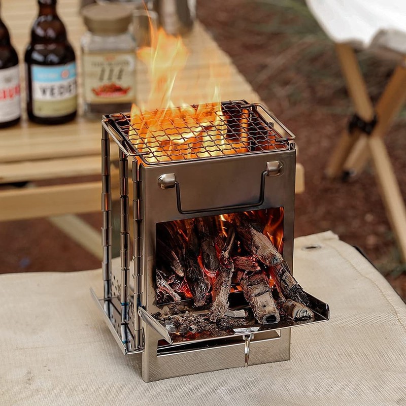 Portable Camping Stove & Grill - Foldable Alcohol/Charcoal/Twig Wood Campfire