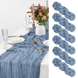 Pesonlook 6 Pack Dusty Blue Cheesecloth Table Runner,10FT Boho Table Runner 35x120 Inch Rustic Gauze Table Runner for Wedding Bridal Baby Shower Birthday Party Table Decorations
