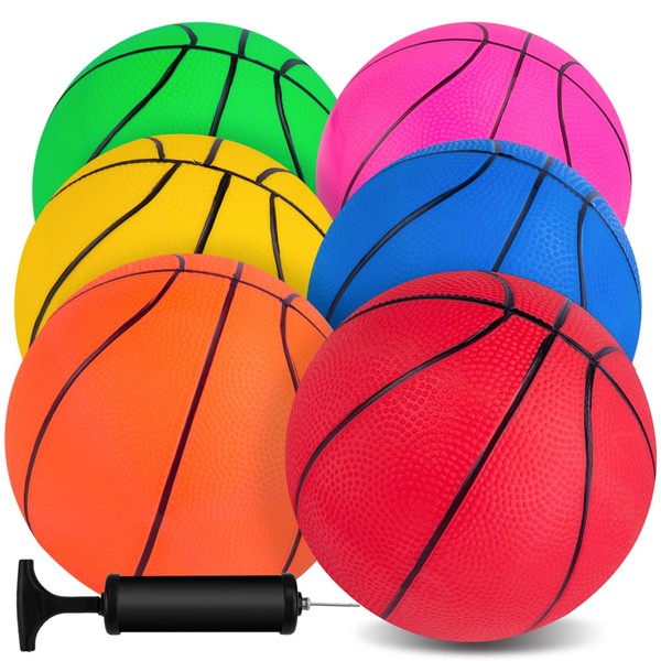 3 otters 7.5Inch Mini Toy Basketball, 6PCS Colorful Toy Basketball Mini Rubber Ball for Toddlers, Teenager, with Pump