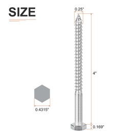 DTGN 1/4" x 4" Hex Lag Bolts - 10 Pack - for Woodworking, Furniture - 304 Stainless Steel Partial Thread Hexagon Head Lag Screws for Wood - Silver