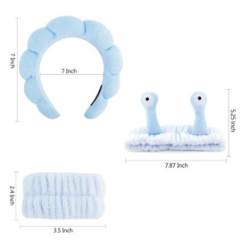 Spa Headband and Wristband Set, Face Wash Headband Makeup Skincare Headband Wrist Bands for Washing Face (blue)