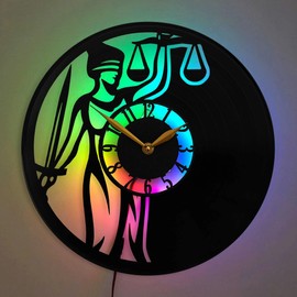 Lady Justice LED Wall Clock – Lawyer Gift, Law Office Decor, Scales of Justice Wall Art, Black