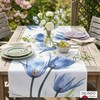 Table Runner Tulips Blue Beige Cream Modern Printed Motif Tablecloth