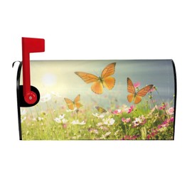 Abucaky Spring Butterflies Flowers Mailbox Cover Magnetic Waterproof Mailbox Wraps Post Letter Box Decor 25.5x21 in